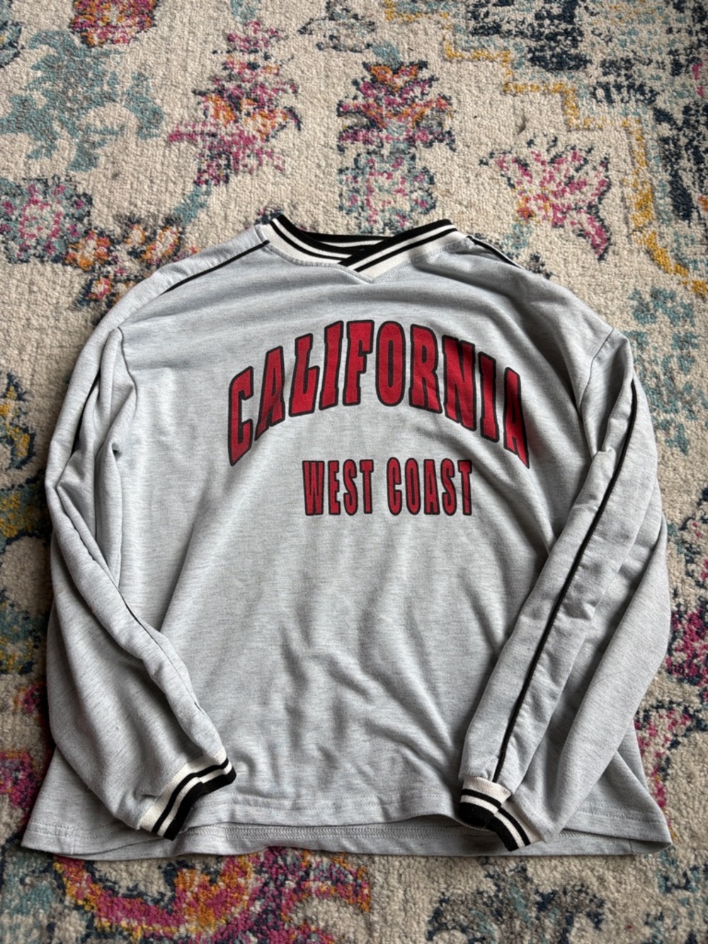 SHEIN Black & White Ribbed Stripe Collar Sweatshirt